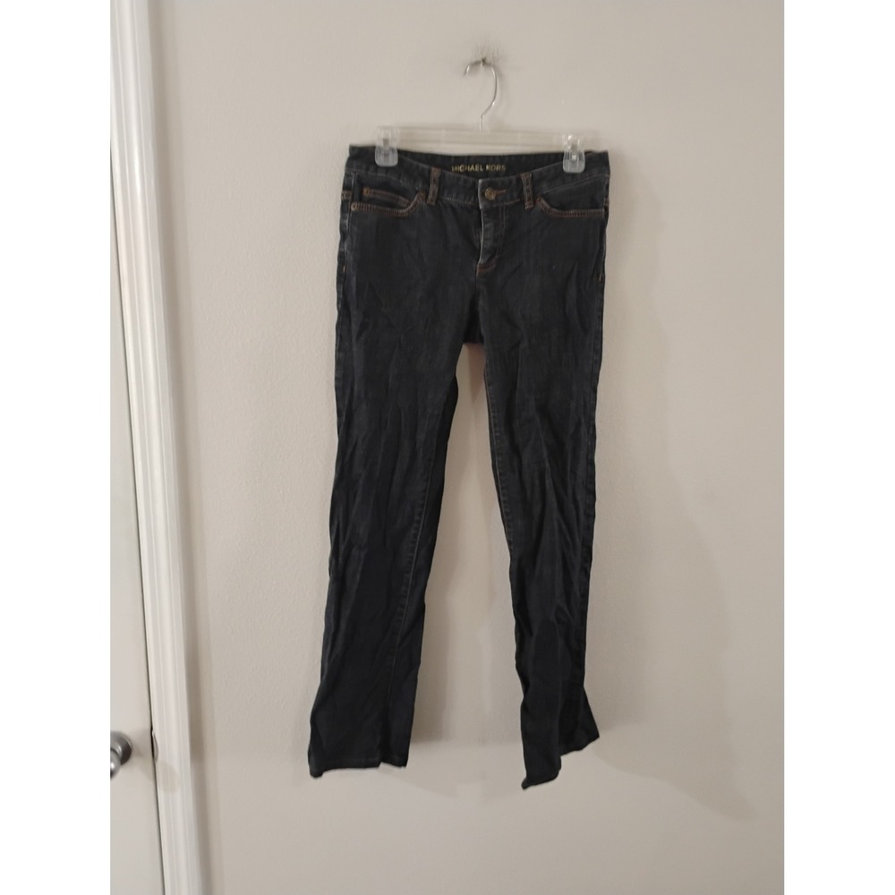 Michael Kors Womens Dark Wash Skinny Jeans Embroidered MK Logo Back Pockets 4/33